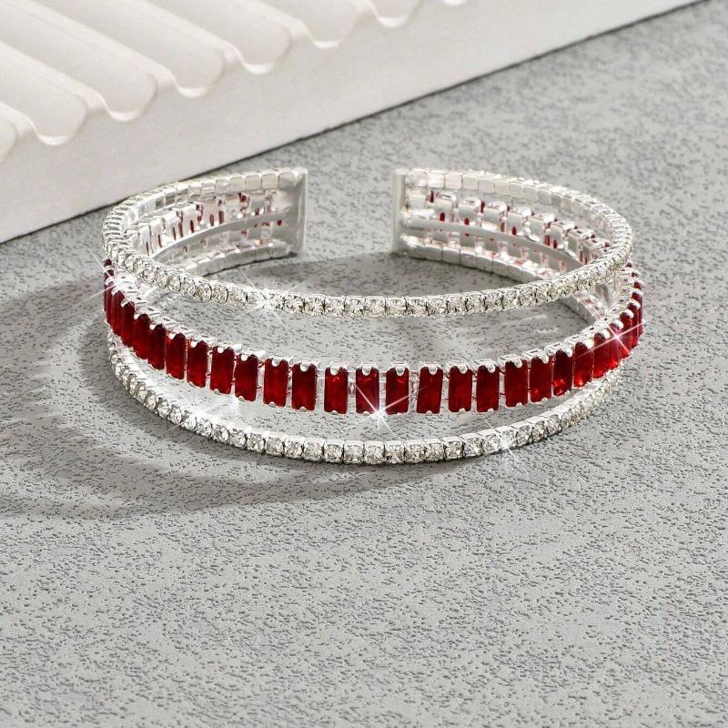 Rhinestone bracelet - open cuff, triple row, trendy & personalized wedding jewelry