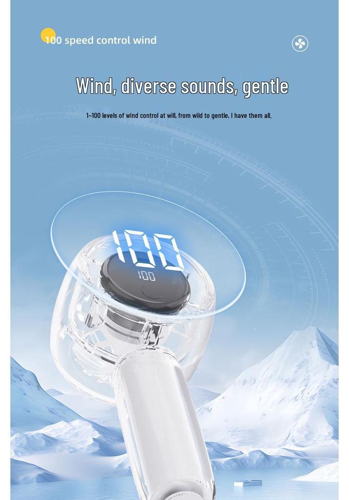 Mini Transparent LED Display Rechargeable Handheld Electric Fan - Portable, High-Speed Outdoor Use