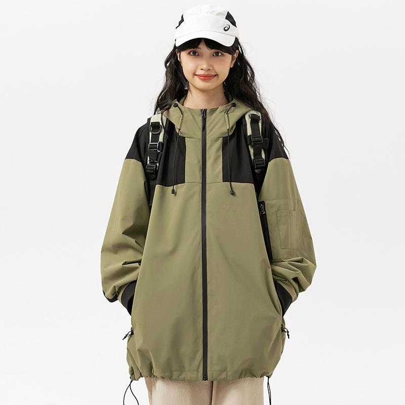 Spring and Autumn Tide Hooded Windproof Color Matching Jacket Spring and Autumn Mountain Outdoor Waterproof High Gram Tooling Mountaineering Suit