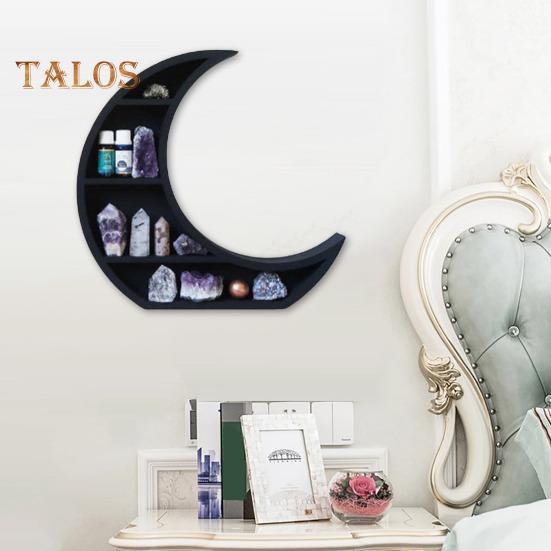 Деревянная полка для демонстрации луны, настенная полка для коллекционирования, настенная полка в виде полумесяца для кристаллов, драгоценных камней, свечей, предметов коллекционирования