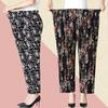 XL-8XL женские брюки летние брюки для пожилых людей свободные девятые брюки прямые брюки мамины брюки с цветочным принтом брюки для толстой бабушки