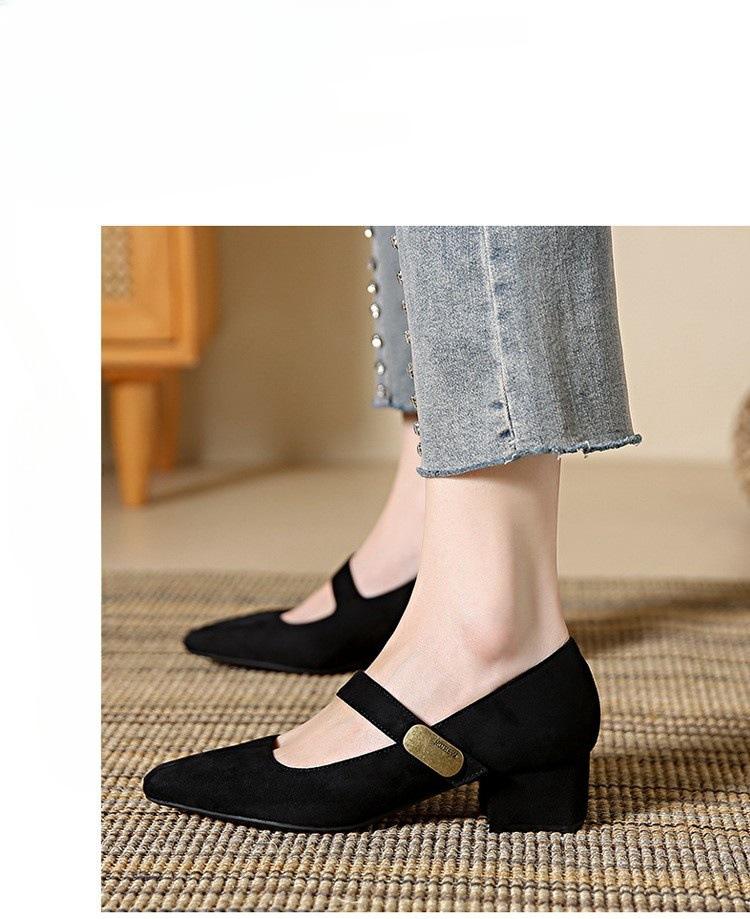 Гигантские белые туфли Мэри Джейн женские на толстом каблуке 2024 новые квадратные удобные женские туфли в стиле ретро