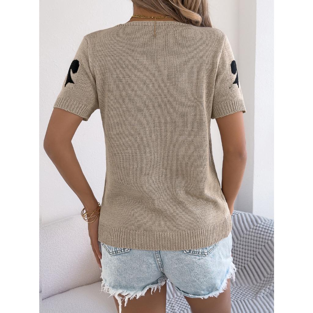 QICED Весна Лето Повседневный и Сексуальный Вязаный Свитер с Цветными Блоками и Бантом, Кардиган для Отпуска, Женская Одежда