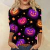 Женская повседневная футболка с рукавом три четверти, с принтом на Хэллоуин, с круглым вырезом, легкая, удобная посадка, сезонная футболка с графическим рисунком для повседневной носки