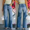 Simple Jeans Women's Washed High-waisted Pant Wide-leg Trousers