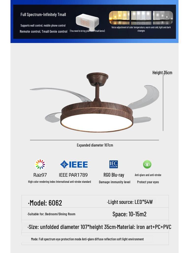 Modern Chinese-Style Ceiling Fan with Light for Living, Bedroom, and Dining Rooms