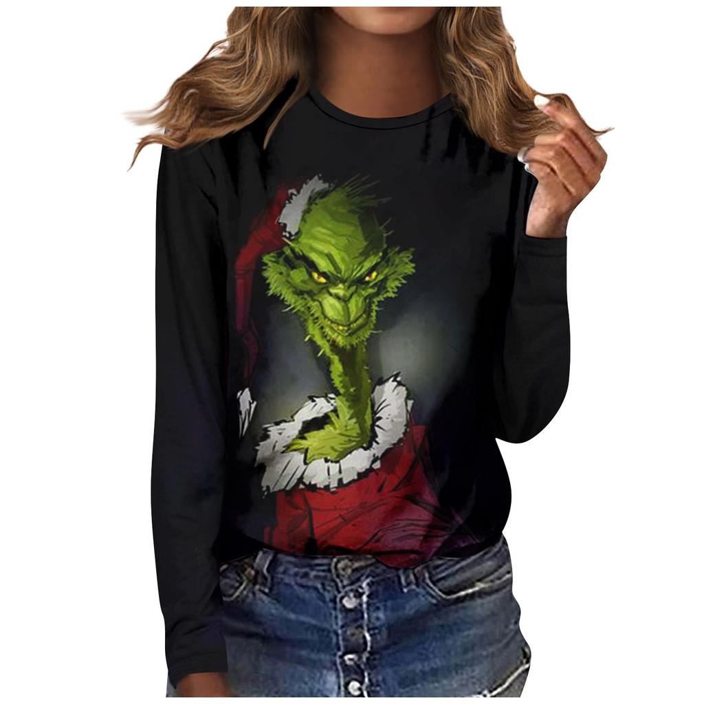 Женская мода, повседневная блузка с длинным рукавом и круглым вырезом, пуловер с принтом