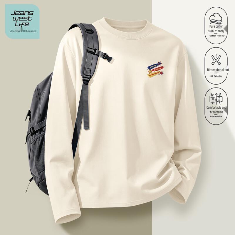 Мужская футболка с длинным рукавом Jeanswest Life 2026 Осень, 100% хлопок