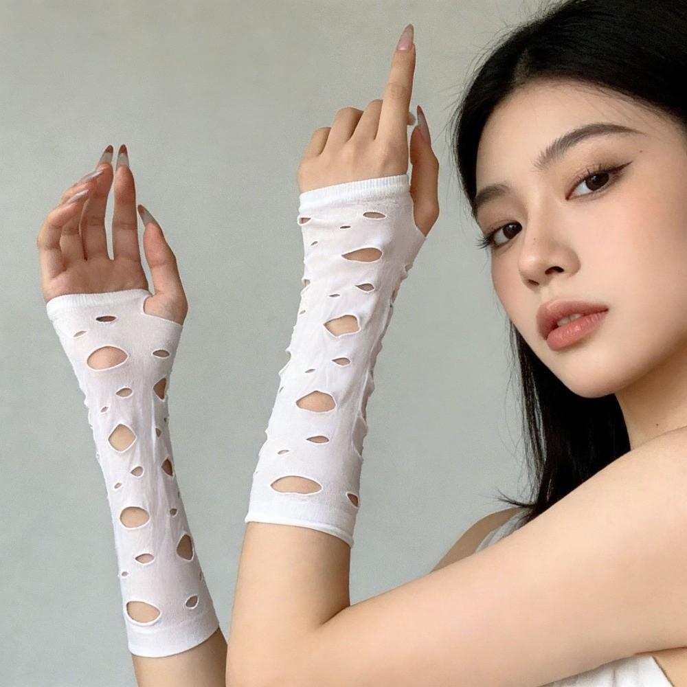 Hollow Arm Warmers Black Hand Sleeves Wrist Cuffs Fingerless Gloves  Halloween Cosplay