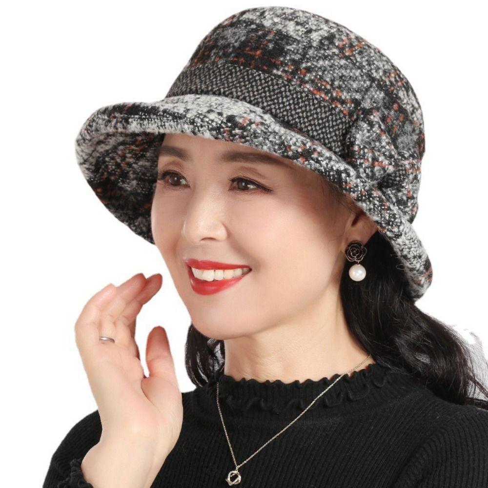 Thickened Warm Women's Woolen Knitted Hat Tweed Bucket Hat Mom Warmer Cap Autumn Winter Season
