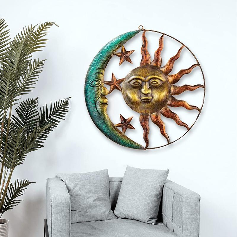 3D Металлическая Луна Солнце Настенный Подвесной Подвеска Фон Стена Домашнее Искусство Украшения Патио Орнамент
