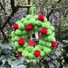 13 Inch Christmas Green Elf Wreath for Front Door Plush Pompom Ball Wreath with Wooden Elf Hand for Winter Wall Window Fireplace Door Tree Decor