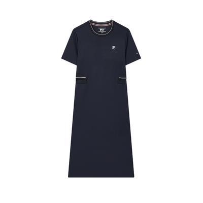 Современное наследие ДНК Французский шик Модный Универсальный Простой Платье с коротким рукавом Женские платья Легендарный-синий F11W431304FNV