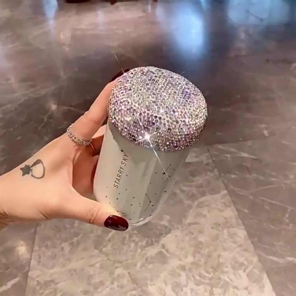 Термокружка для кофе с узором созвездий и крышкой, украшенной бриллиантами, посуда для напитков для девочек, термос для кафе, сохраняющий холод и тепло, с изоляцией