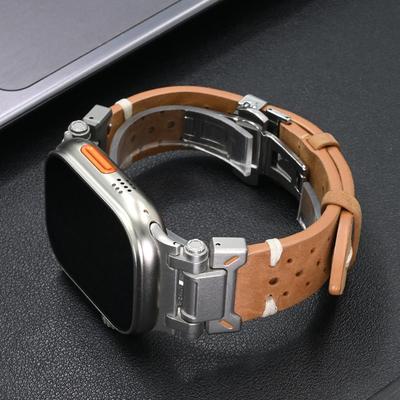 Кожаный ремешок для Apple Watch Ultra 2 49 мм Серия 10 46 мм 44 45 мм браслет для Iwatch 10 9 7 8 6 5 4 se ultra мужской ремешок