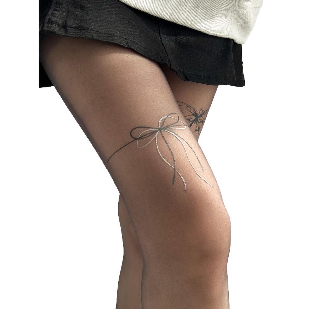 Sweet And Spicy Wind Tattoo Stockings Pure Desire Butterfly Spring And Autumn Women'S Anti-Hook Stockings Spring Butterfly Black Silk Pantyhose