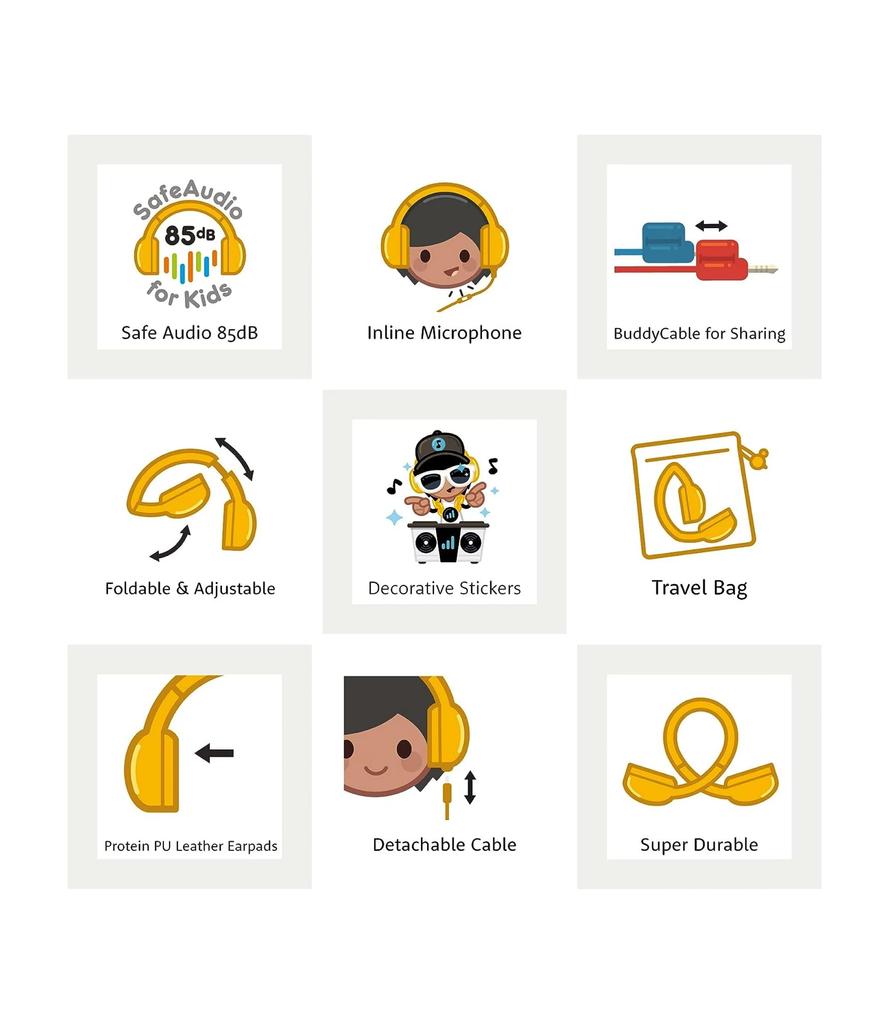 BuddyPhones Foldable with Mic Blue Explore+