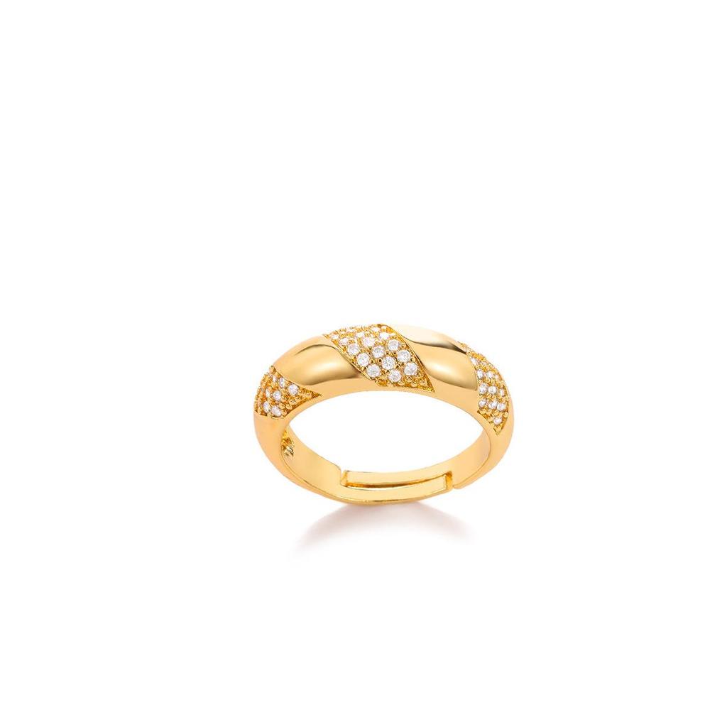 Кольцо из меди с покрытием 18 карат, с европейскими и американскими цирконами для женщин - Трендовое, нишевая мода, устойчивое к выцветанию.