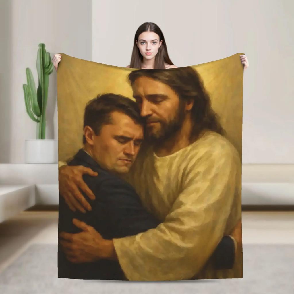 Charlie Kirk Jesus Plush Throw Blanket Soft Warm Fluffy Comforter for Kids Home Decor Bedspread Flannel Couch Cover