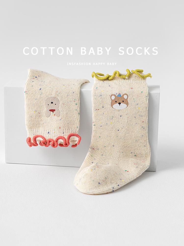 Новорожденная Девочка Гольфы Принцессы с Рюшами до Середины Икры, Хлопок Класса А для 0-3 Лет, Подходят для Весны, Осени, Зимы