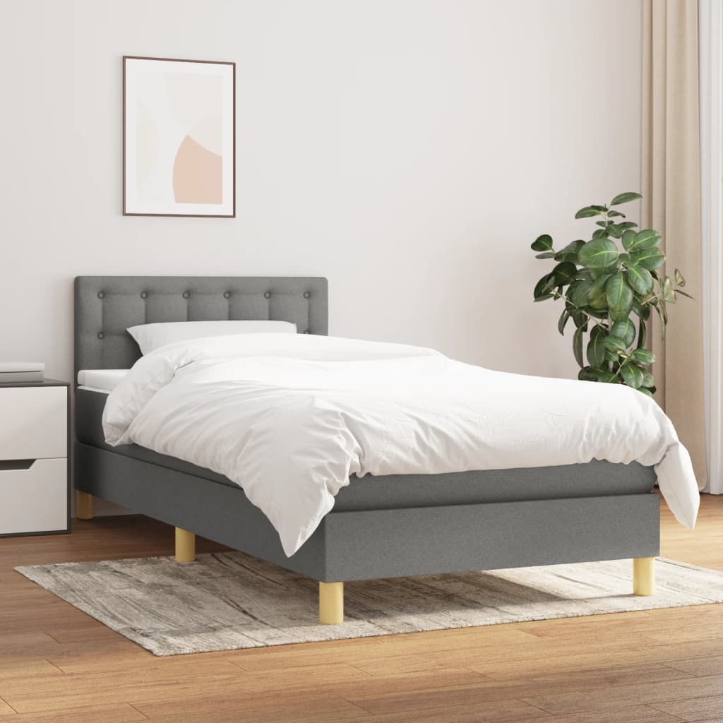 Box Spring Bed with Mattress Dark Gray 90 x 190 cm Fabric