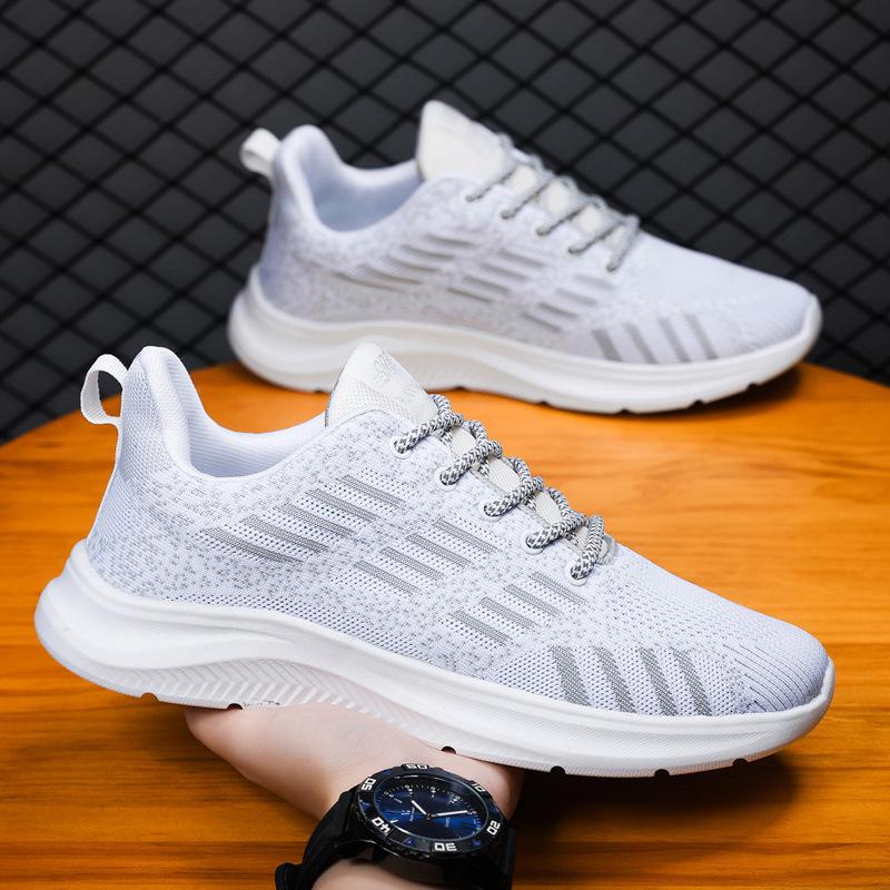 2024 New Men's Shoes Fashionable Breathable Trendy Shoes Student Platform Casual Running Shoes Foreign Trade Sports Flying Woven Mesh Shoes