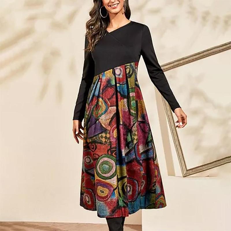 Autumn And Winter Women's Dresses Casual Long Sleeves Long Bohemian Printed Dress Women Clothes