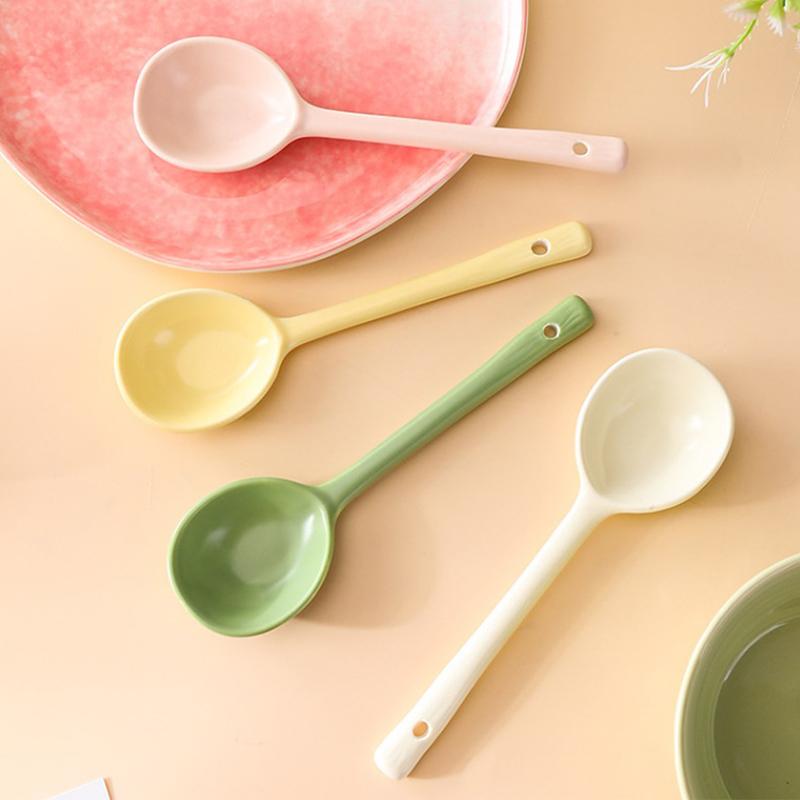 Керамическая ложка кремового цвета с длинной ручкой, молочно-желтая ложка, высокая маленькая ложка