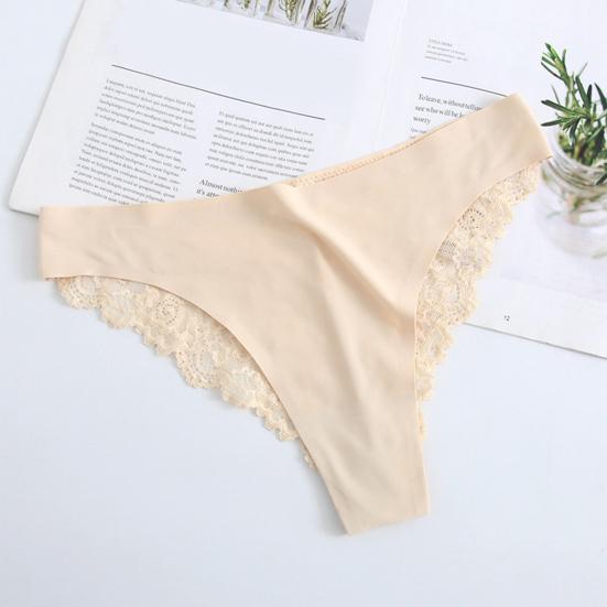 Lace Thongs for Women Sexy G-String Underwear Seamless T Back Low Waist Panties Ice Silk Comfy Briefs