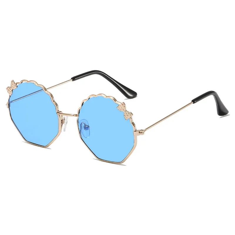 Милые солнцезащитные очки-многоугольники с бантиком для детей, для мальчиков и девочек, солнцезащитные очки с защитой от УФ-лучей, детские очки, очки от солнца для маленькой девочки, очки с металлической оправой, защита UV400