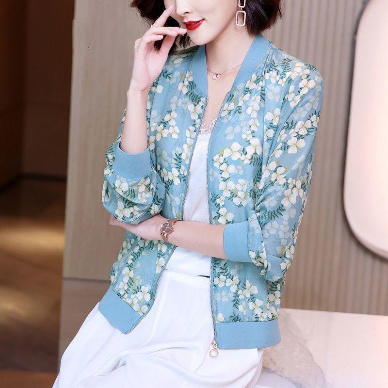 Шифоновая солнцезащитная одежда для женщин летом корейский универсальный цветочный кардиган, большой размер тонкая куртка с длинными рукавами для женщин