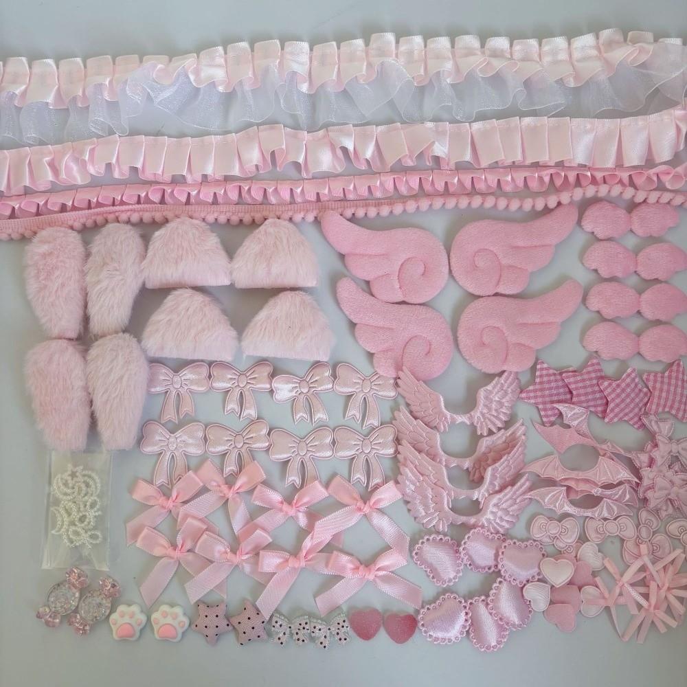 106pcs/set Plush Ears Handmade Craft Set Lace Ribbon Bag Decoration Kit Photocard Decoration