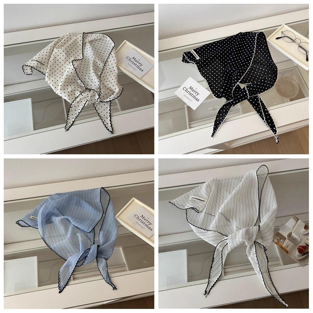 Temperament Sweet Polka Dot Headband Korean Thin Fresh Small Scarf Turban Striped Triangular Hair Band Girls