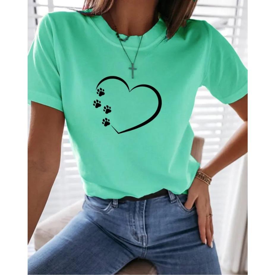Женская футболка с коротким рукавом и круглым вырезом с принтом сердец, хлопковые летние футболки
