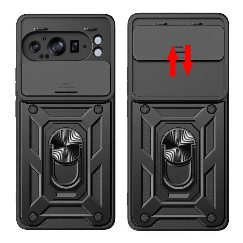 Чехол для телефона с защитой от сдвига объектива камеры для Google Pixel 9 Pro XL 9pro Armor, противоударный чехол с магнитным кольцом и держателем для Pixel9 9pro XL