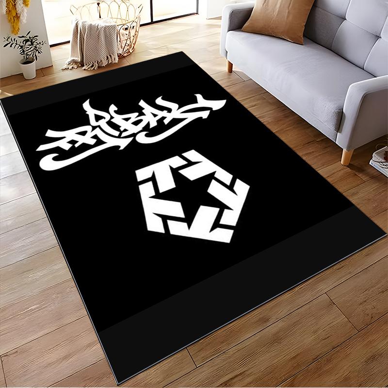 Tribal Graffiti Black and White Art Rug Non-slip rug suitable for living room and bedroom sofas.
