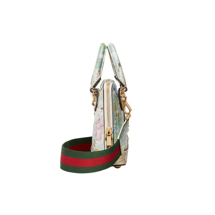 Gucci Мини-сумка с верхней ручкой Horsebit 1955, Кожаная с принтом «Тигровый Цветочный Джунгли», Женская сумка через плечо для ежедневных покупок 677212-UTIBC-9177