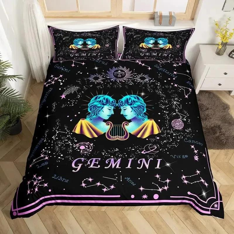 Пододеяльник Gemini King Queen с изображением созвездия и гороскопа, комплект постельного белья Astrology Galaxy со звездами и полиэстером, покрывало из стеганого одеяла