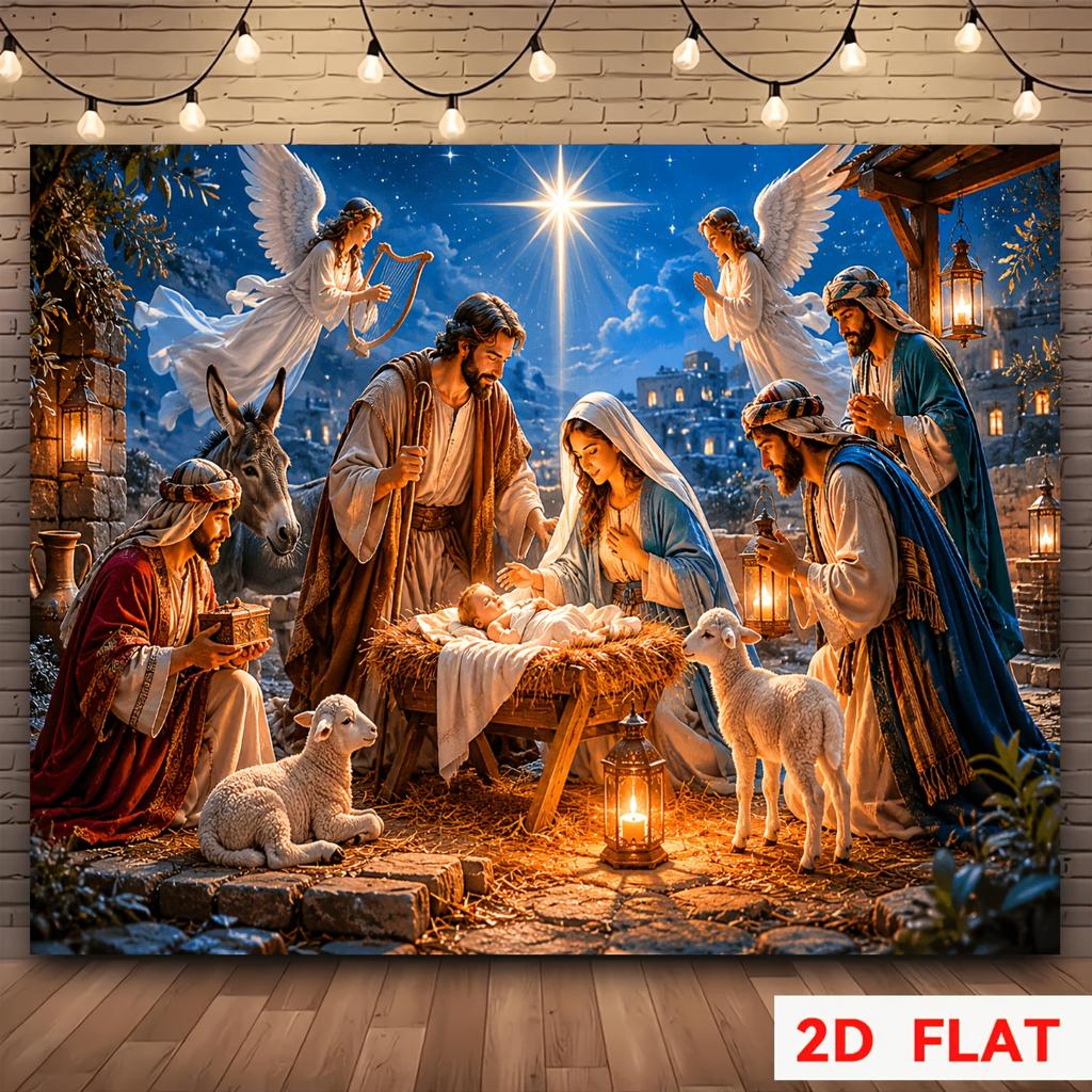 Onebanner background fabric depicting the birth of Jesus is suitable for churches and can be used during Christmas and Halloween