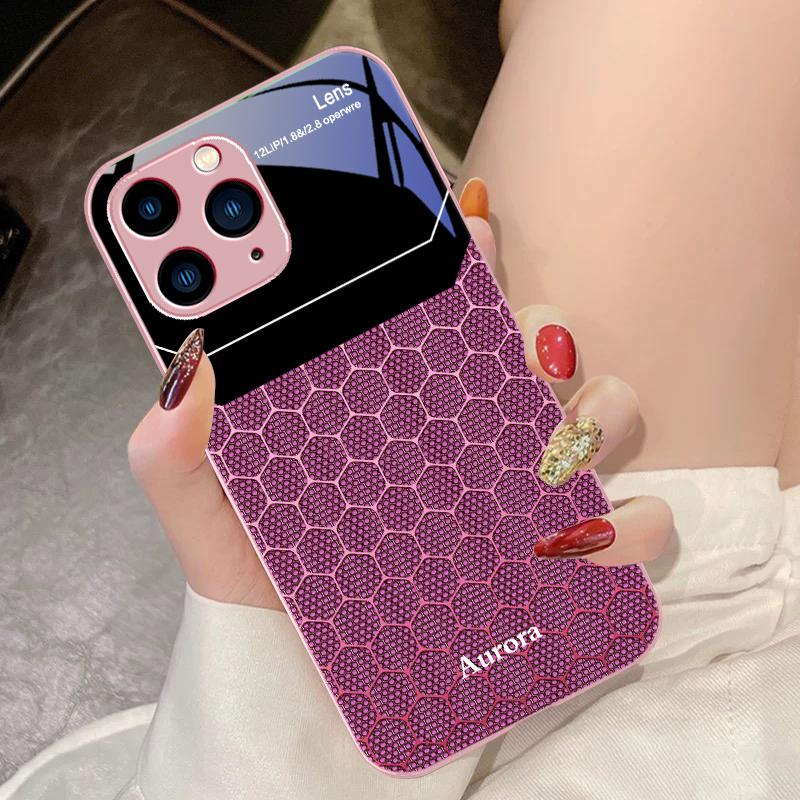 Шестиугольная сетка из яблок для iPhone 16 Pro Max 15 Pro 14 13 12 Mini 11 XS Max XR 7 8 Plu SE 2022 Чехол для телефона из закаленного стекла