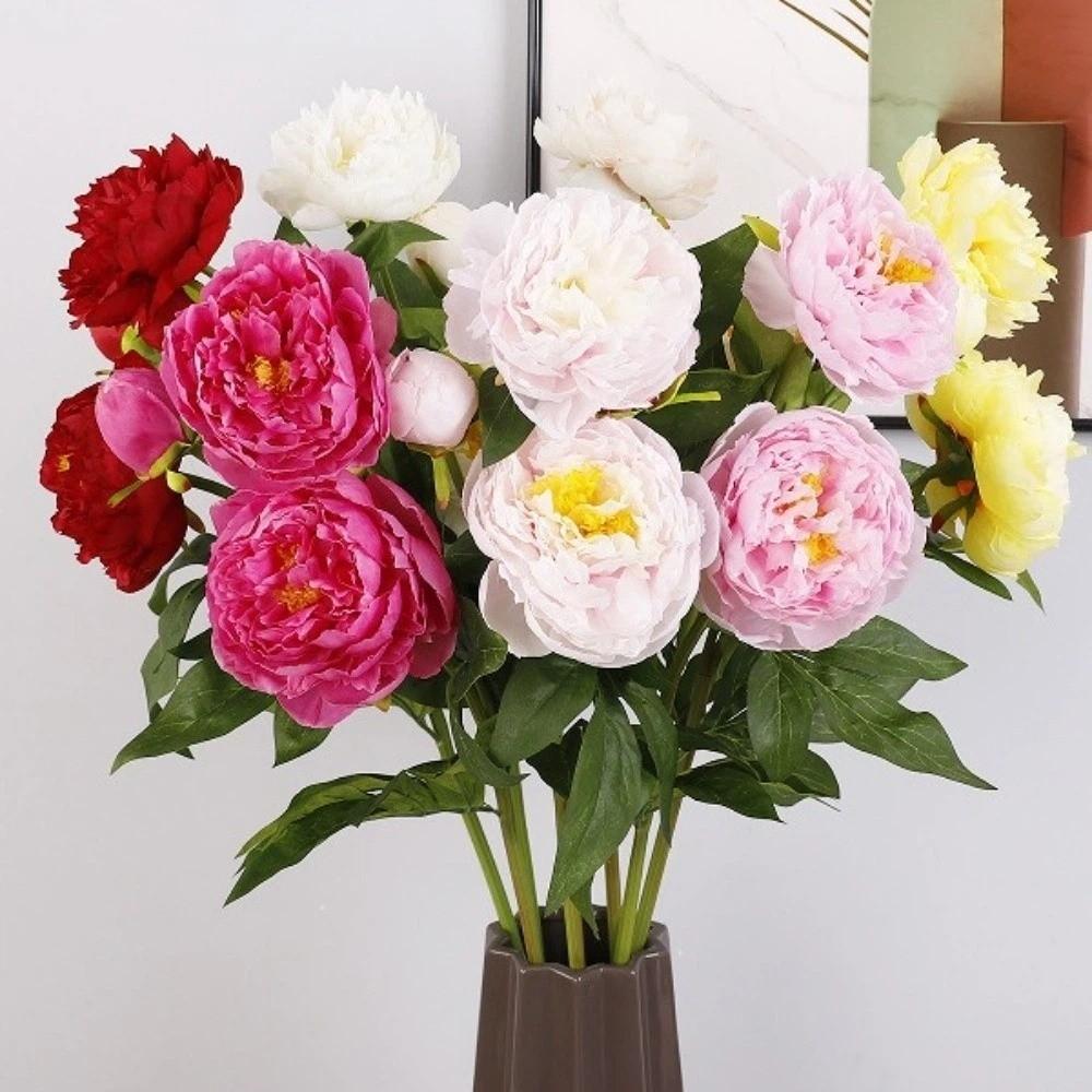 3 Heads Cotton Rose Artificial Peony Flower Real Touch Handmade Faux Peony Branch Artificial 74cm Fake Flower