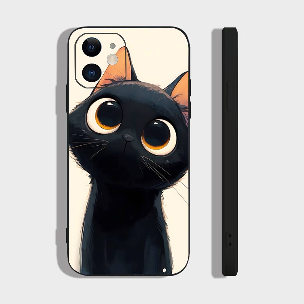 Чехол для телефона с изображением животного котенка для IPhone 17 Air 16 15 14 13 Pro Max 11 12 Черный силиконовый чехол