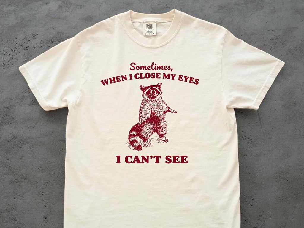 Funny Raccoon Shirt For Men Women, Sometimes When I Close My Eyes I Can't See, Vintage Graphic Tee, Sarcastic Humor Top, Trash Panda Gift