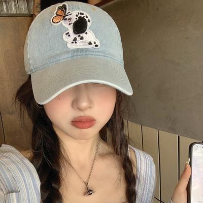 Милая бейсболка с пятнистым щенком и ковбойским принтом для женщин на весну и лето, с широкими полями, подчеркивающая лицо, маленькая бейсболка для защиты от солнца на открытом воздухе
