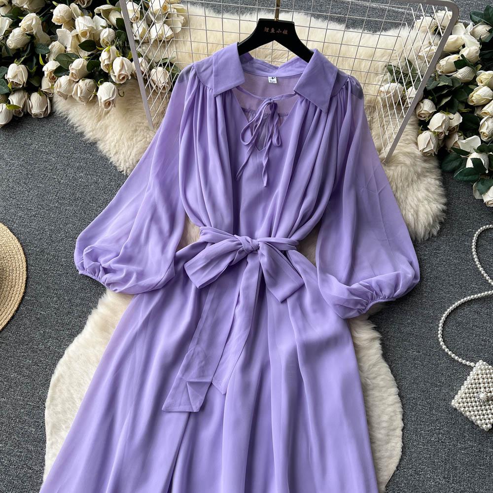 Французские шикарные платья макси для женщин с отложным воротником и рукавами-фонариками, женское летнее платье на шнуровке, женское летнее платье трапециевидной формы, Прямая поставка