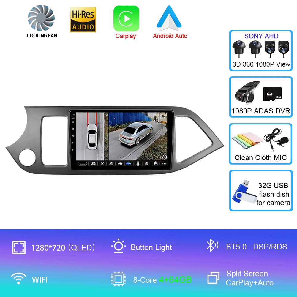 Автомагнитола Android 14 Carplay WIFI+4G Для KIA PICANTO Morning 2011 2012-2016 Навигация GPS Мультимедийный Видеоплеер Головное Устройство DSP