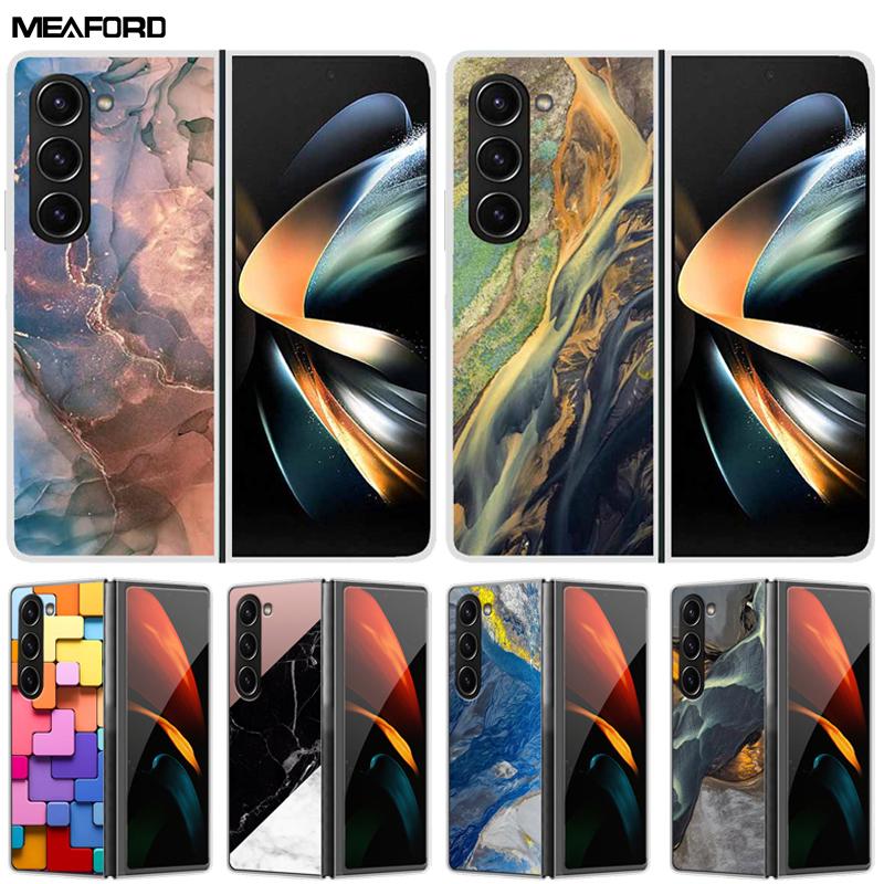 For Samsung Galaxy Z Fold 5 ZFold5 Cases Marble Transparent Shockproof Protection Hard Back Cover For Samsung Z Fold 5 5G Cases