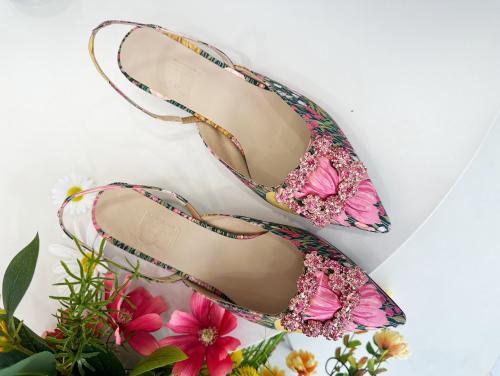 In The Balcony Beatrice Cotton Flower Pattern Pointed Flat Slingback 3Cm