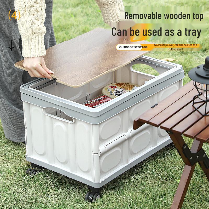 Складной ящик для хранения в багажник автомобиля с деревянной крышкой для кемпинга и пикника