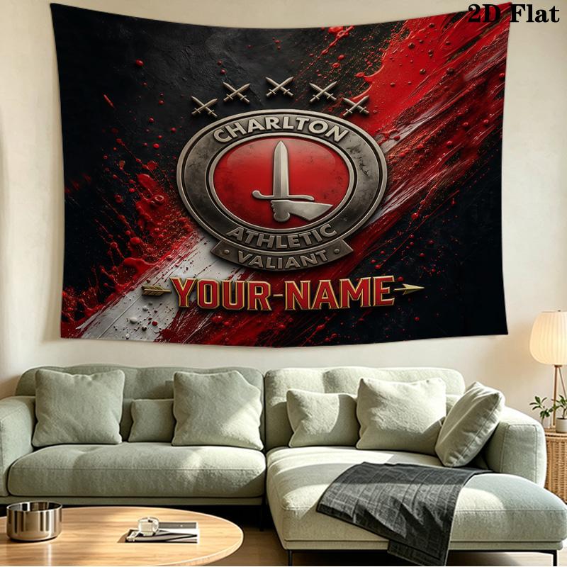 Custom Name Charlton Athletic Printed Tapestry – Wall Hanging for Bedrooms, Dorms, and Home Decor